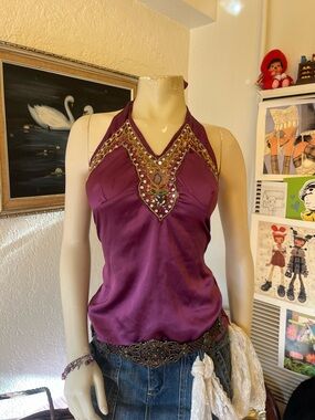 Charlotte Russe Plum Beaded Halter Camisole